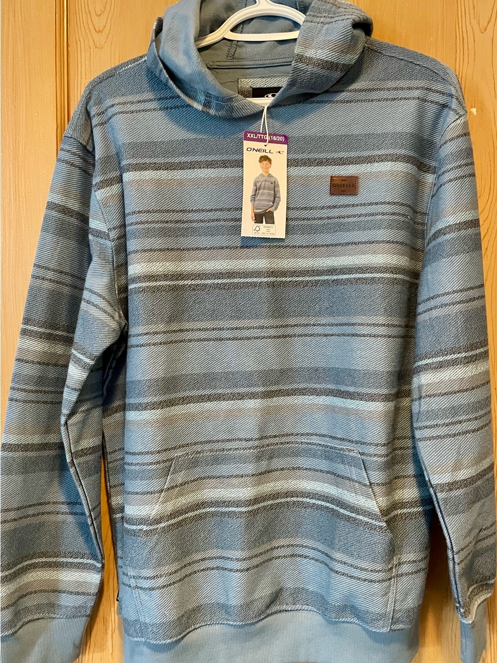 NWT O’Neill Boys XX-Large XXL (18-20) Blue Striped Hoodie Sweatshirt